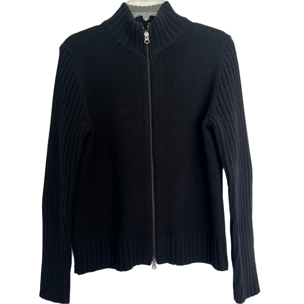 Banana Republic Black Knit Stretch Sweater Zipper Closer Heavy Womens XL